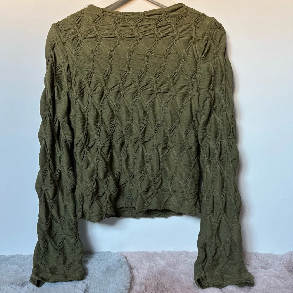 See you Monday green long sleeve texture top